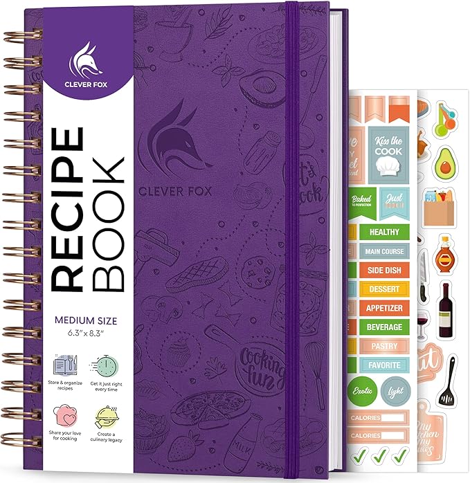 Clever Fox Recipe Book Spiral – Make Your Own Family Cookbook – Blank Recipe Notebook Organizer – Empty Cooking Journal to Write In Recipes – Medium Size, 6.3”x8.3”, Hardcover (Purple)
