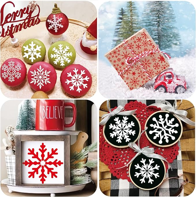 16 Pieces Christmas Snowflake Stencil Reusable Large Winter Stencils Plastic Holiday Crafts Stencils for Window Glass Wall Doormat Wood Decoration (16 Snowflakes)