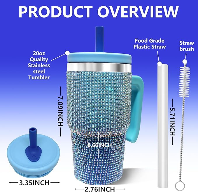 20-OZ Insulated Water Bottle,Insulated Stainless Steel Tumbler,Reusable Cold Drink Thermos,BPA-Free, Double-Wall Stainless Steel Water Bottle (Royal Blue - Diamond, 20, Fluid Ounces)