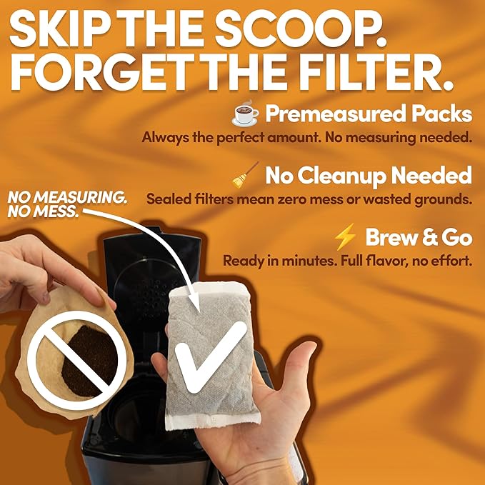 Ground Flavored Coffee In Filter Packs | Medium Roast Low Acid Mold Free Pouches | Bulk Packets | Roasted Butter Pecan Crunch | Gourmet Individual Premeasured Coffee Bags for 10-12 Cup Drip Maker