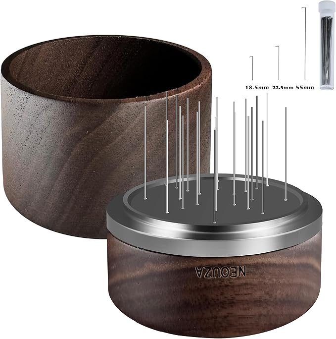NEOUZA Palm WDT Tool Spinning Espresso Stirrer with Cover,24 Pins, 3 Length Trimmable, Distribution Leveler Accessories for Coffee Machine Portafilters (53mm)
