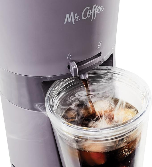 Mr. Coffee Iced Coffee Maker, Single Serve Machine with 22-Ounce Tumbler and Reusable Coffee Filter, Lavender