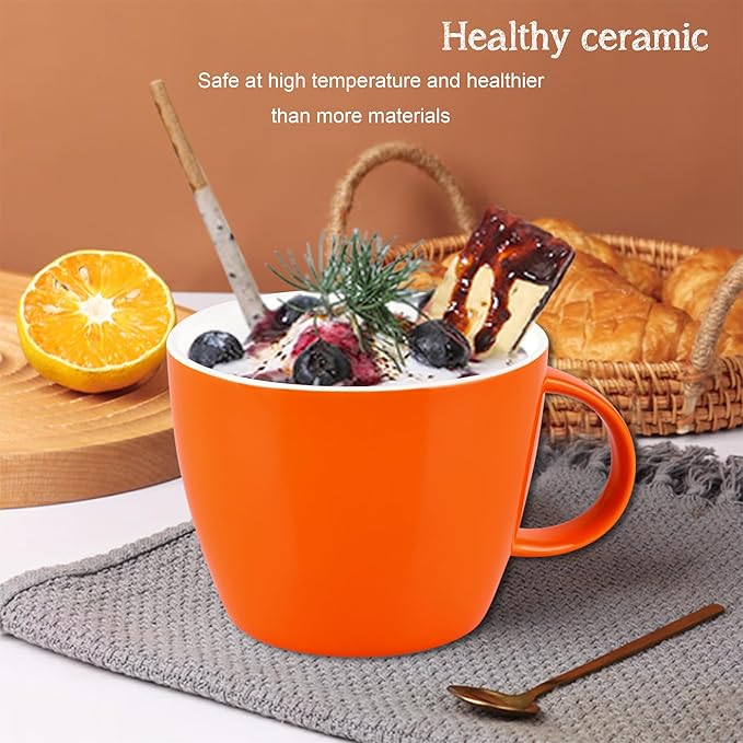 2XL Minimalist Coffee Mug Soup Cup, for Caffeine Lovers for Every Coffee Geek, and Dinner Soup Cereal Bowl with Handle to Breakfast, Machine Washable Ceramic Big Cup, Vibrant Unique Colour, Orange
