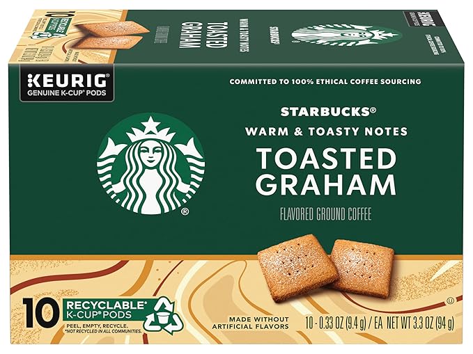 Starbucks Coffee Company Flavored Ground Coffee K-Cup Pods, Toasted Graham, Signature Collection, 100% Arabica Coffee, Recyclable K-Cup, 10 CT K-Cup Pods/Box (Pack of 2 Boxes),10 Count (Pack of 2)
