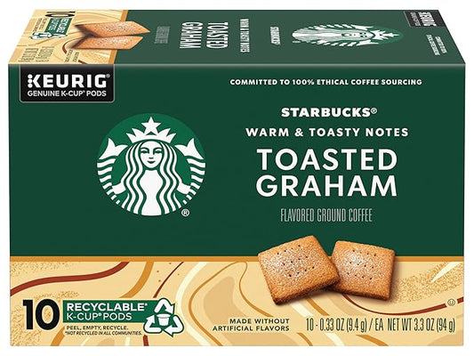 Starbucks Coffee Company Flavored Ground Coffee K-Cup Pods, Toasted Graham, Signature Collection, 100% Arabica Coffee, Recyclable K-Cup, 10 CT K-Cup Pods/Box (Pack of 2 Boxes),10 Count (Pack of 2)