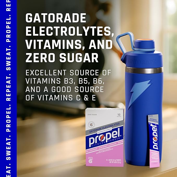 Propel Electrolyte Enhanced Water Drink Mix Powder Packets,Raspberry Lemonade,Zero Calorie & Sugar,Hydration with Electrolytes and Vitamins C & E (120 Packets),(Pack of 2)