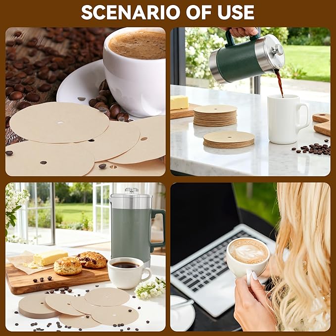Paper Coffee Filters Compatible with Stanley French Press, 100 Pcs Disposable Perforated Brown Filter Paper for Stanley Coffee Maker 48 oz
