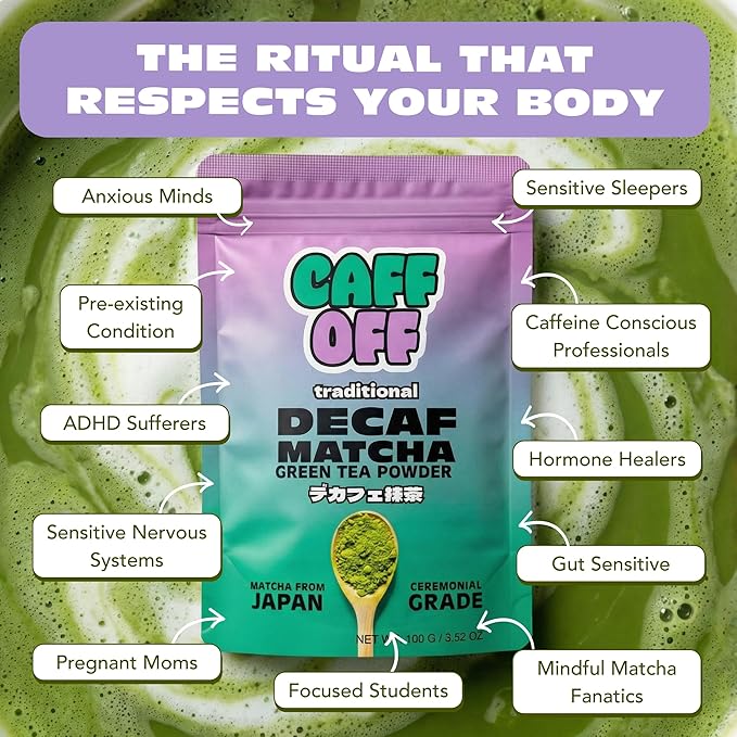 Caff Off Decaf Matcha Green Tea Powder From Japan – Small Premium Bag - 1.06 oz / 30 g – Ceremonial Grade – Naturally Decaffeinated Without Chemicals – Tested for Heavy Metals