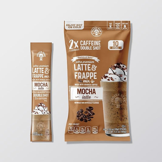 The Frozen Bean Mocha Frappe & Latte Instant Mix (10 Sticks), Made with Arabica Coffee, Double Shot Caffeine, Low Sugar & Premium Ingredients, Hot, Iced, or Blended Drinks