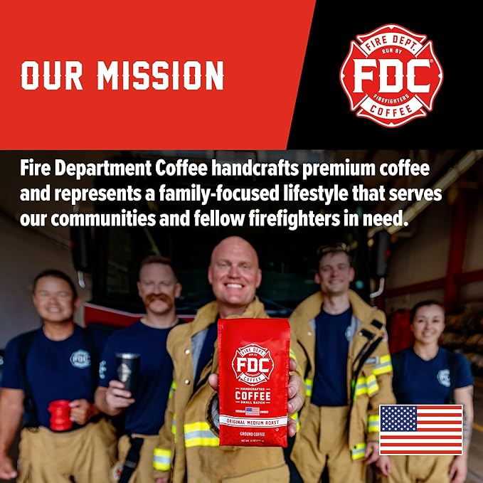 Fire Department Coffee - Gives Back to Firefighters - Sweet & Smooth Donut Shop Coffee Beans - Medium Roast - Roasted in the USA - Veteran Owned - 12 oz