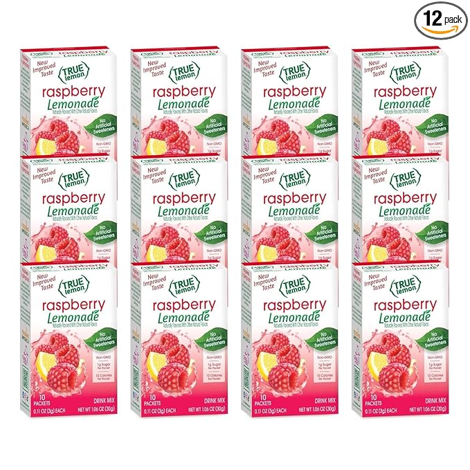 True Lemon Raspberry Lemonade 10ct (Pack of 12) - Drink Mix - No Artificial Sweeteners, Low Calorie - Powdered Drink Mixes & Flavors - Water Flavor Packets & Water Enhancer with Stevia