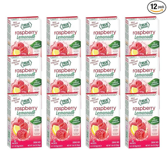 True Lemon Raspberry Lemonade 10ct (Pack of 12) - Drink Mix - No Artificial Sweeteners, Low Calorie - Powdered Drink Mixes & Flavors - Water Flavor Packets & Water Enhancer with Stevia