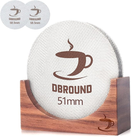 Puck Screen 51mm - 2 Packs Reusable Espresso Puck Screen with Wooden Stand, 316 Stainless Steel Puck Screen for Espresso Portafilter, Professional Tool for Espresso Portafilter Filter Basket