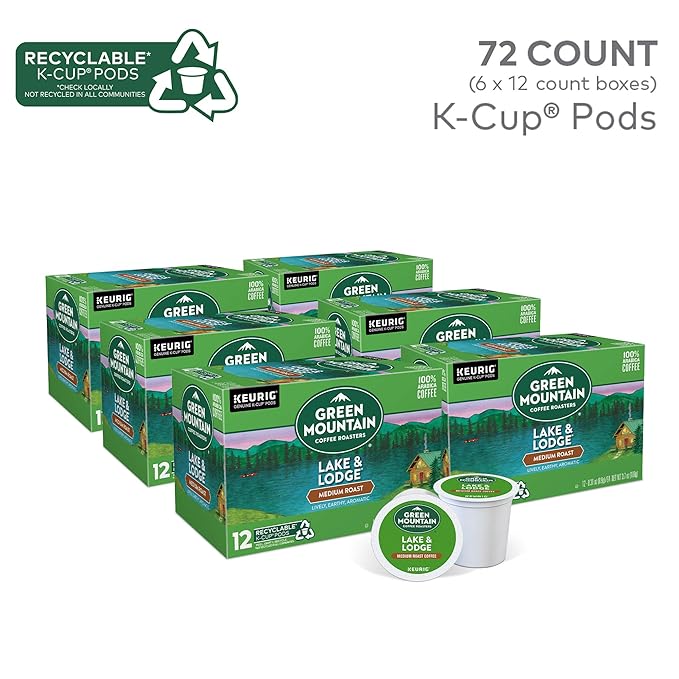 Green Mountain Coffee Roasters Lake and Lodge Blend Keurig Single-Serve K-Cup pods, Dark Roast Coffee, 72 Count