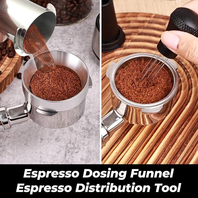 51mm Bottomless Portafilter 2 Ears Fits for Delonghi ECP3420, EC155, BCO430, EC260, and ECP3120, Espresso Accessories Kit includes Puck Screen, WDT Tool, Dosing Funnel, Double Shot Filter Basket