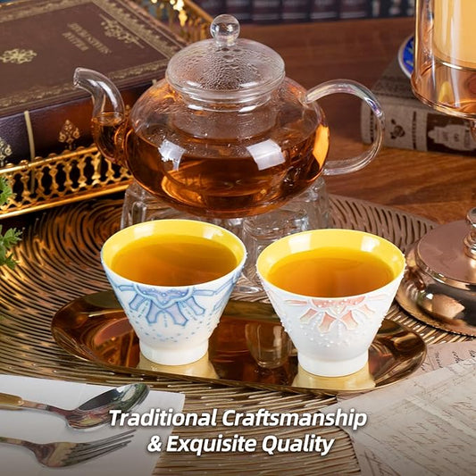 KAMMAK Ceramic Teacups - 150ml/5oz Coffee Cup - Set of 2 Hand-Painted Ceramic Cups - Small Vintage Mate Cup - Cute Mugs for Women - Ideal for Birthday, Afternoon Tea & Housewarming Gifts