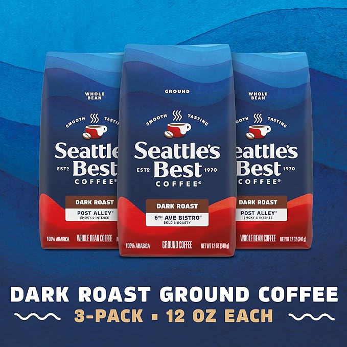 Seattle’s Best Coffee, Dark Roast Ground Coffee, 6th Ave Bistro, 100% Arabica, 3 Bags (12 oz Each)