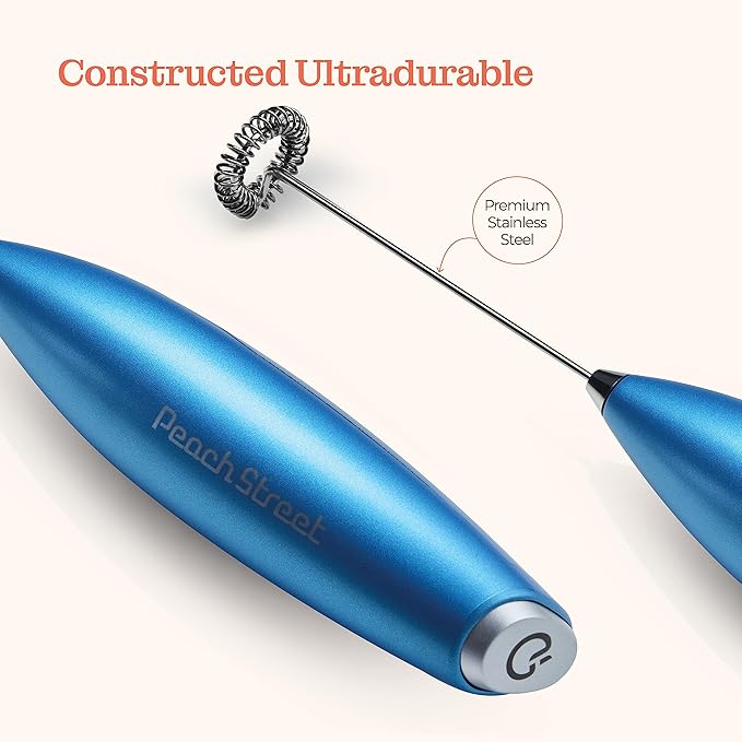 Powerful Handheld Milk Frother, Mini Milk Foamer, Battery Operated Stainless Steel Drink Mixer with Frother Stand