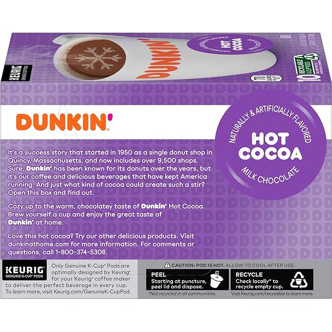 Dunkin' Milk Chocolate Hot Cocoa, 60 Keurig K-Cup Pods, 10 Count (Pack of 6)