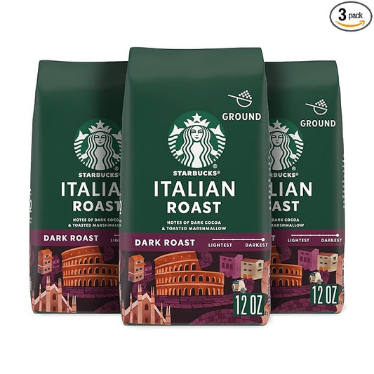 Starbucks Ground Coffee, Dark Roast Coffee, Italian Roast, 100% Arabica, 3 bags (12 oz each)