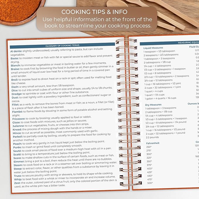 Clever Fox Recipe Book Spiral – Blank Family Cookbook – Empty Cooking Journal – Notebook Organizer to Write In Recipes – Large (Orange)