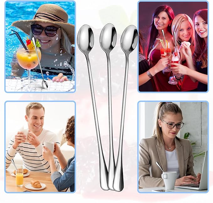 8 Pcs Ice Tea Spoons, 9 Inch Long Handle Iced Teaspoon, Stainless Steel Cocktail Stirring Spoons, Long Coffee Spoon Ice Cream Spoon for Coffee Tea Cocktail Stirring Desserts