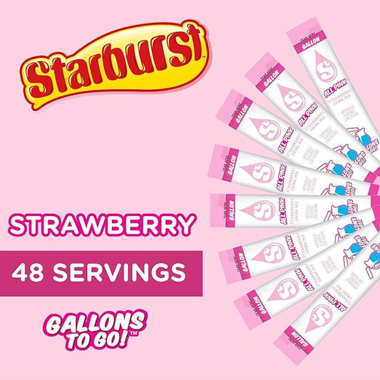 Starburst Gallons To Go Powdered Drink Mix, 8-Count Box (6 Pack), All Pink Strawberry - Low Calorie and Zero Sugar Drink Mix, Each Stick Makes 1 Gallon-Sized Pitcher