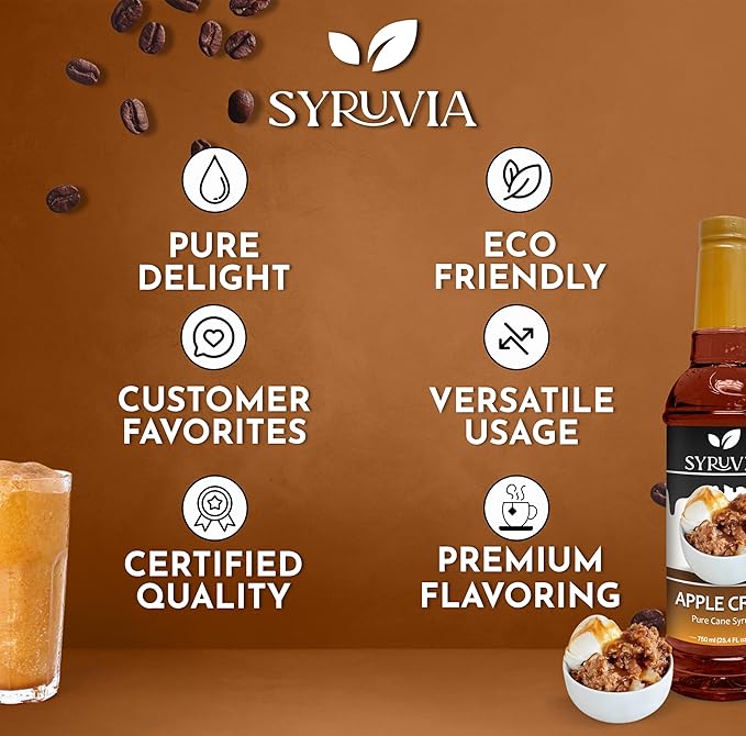 Syruvia Coffee Syrup, Apple Crisp Flavored Syrup for Drinks, Lattes, and Desserts – 25.4 fl oz,