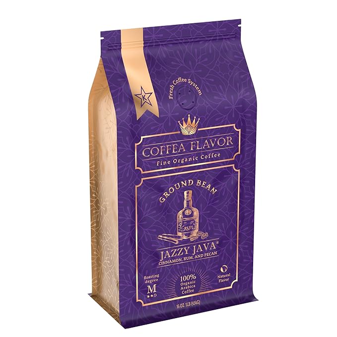 Jazzy Java – Spiced & Nutty Flavored Ground Coffee – Organic, Medium Roast, 100% Arabica, Single Origin – Naturally Flavored – by Coffea Flavor