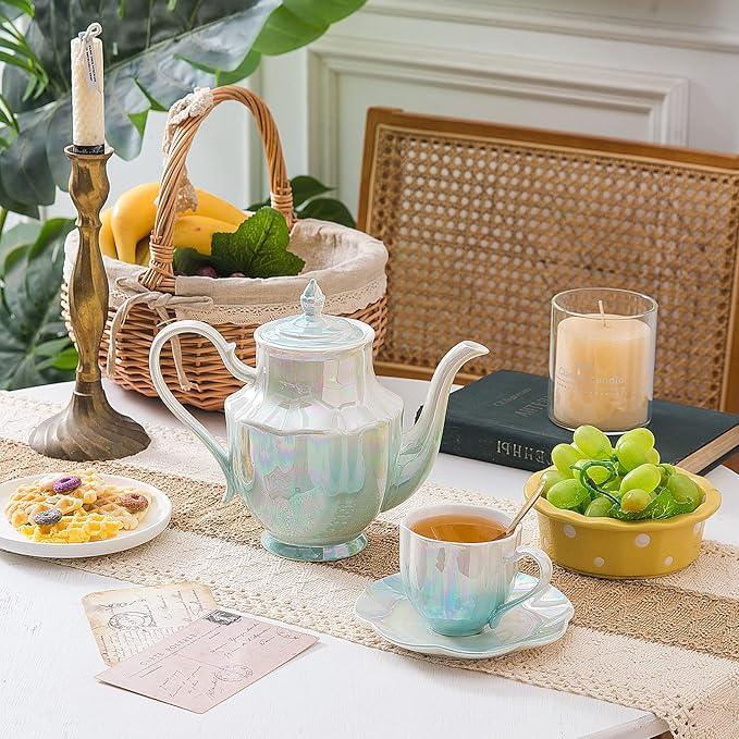 ceramic teapot,Porcelain Tea Pot 37 Oz Teapot with lid for Tea, Milk, Coffee, Flower tea (Green)