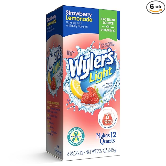 Wyler's Light Pitcher Packs, Water Drink Mix, Strawberry Lemonade,6 Pitcher Packets