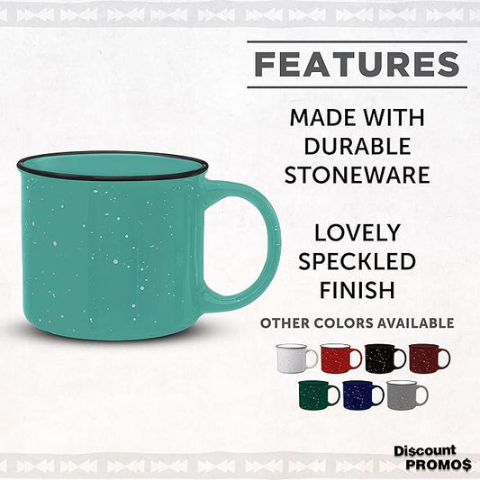 DISCOUNT PROMOS Ceramic Campfire Coffee Mugs 13 oz. Set of 10, Bulk Pack - Perfect for Tea, Espresso, Cappuccino, Hot Cocoa - Mint