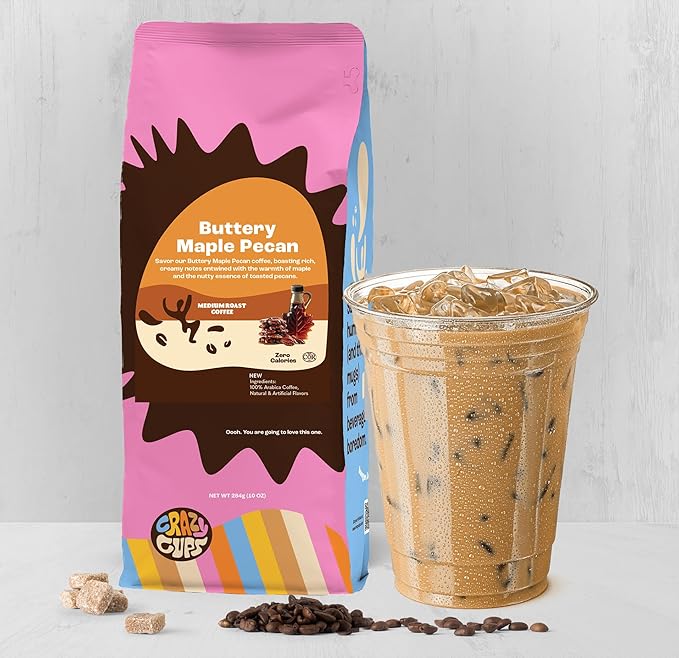 Crazy Cups Flavored Ground Coffee, Buttery Maple Pecan Coffee, For Brewing Flavored Hot or Iced Pecan Coffee, 10oz (Pack of 2)