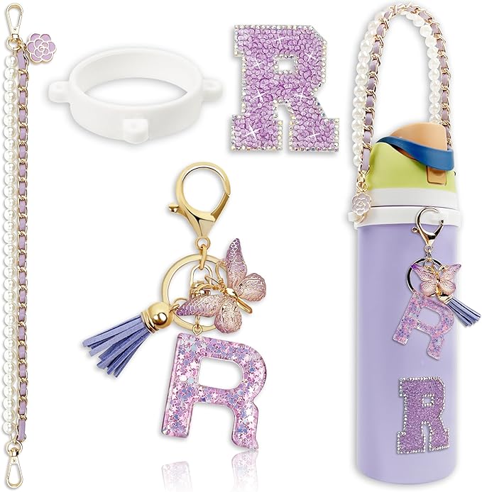Letter Handle Strap Accessories with Cute Initial Charm Compatible with Owala Water Bottle 24oz 32oz 40oz Owala Kids