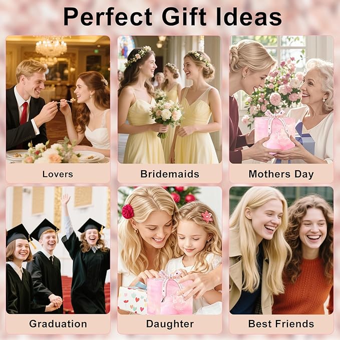 Personalized Gift for Women Double Wall Glass Flower Coffee Mug Tea cup Monogrammed Customized Birthday Valentine Mother's Day Christmas Gifts for Women Mom Wife Friends Sister Stocking Stuffers (E)