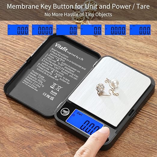 Vitafit 500g Digital Pocket Scale,High Accuracy Assured by Scale Professional Factory Since 2001, Gram Scale 0.01g for Multifunction: Lab,Food, Kitchen,Coffee,Jewelry; Black