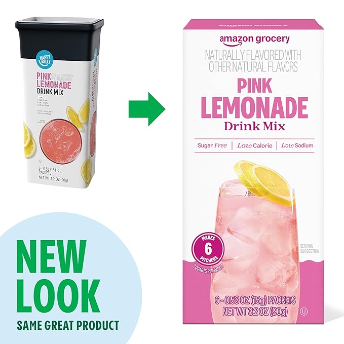 Amazon Grocery, Pink Lemonade Drink Mix Singles, 3.2 Oz, 6 Ct