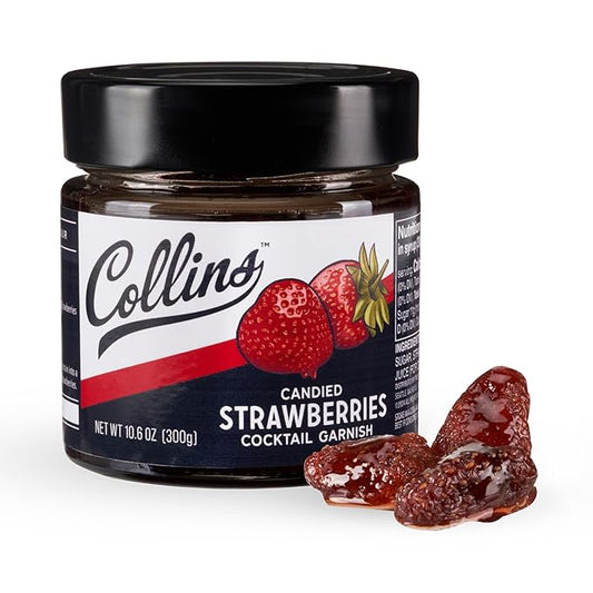 Collins Strawberries in Syrup, Cocktail Garnish for Daiquiris, Sours, Champagne, Desserts and Baked Goods, Garnishing Syrups, Home Bar Accessories, Candied Strawberry, 10.6 oz, Set of 1
