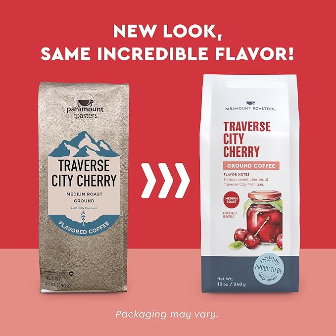 Paramount Roasters Traverse City Cherry Flavored Ground Coffee, 1-12 Ounce Package Medium Roast