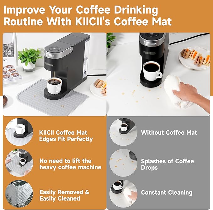 Silicone Coffee Mat for Keurig K-Supreme Coffee Maker, Coffee Bar Accessory for Countertop, Espresso Machine Accessories, Splash-proof Design, Dishwasher Safe