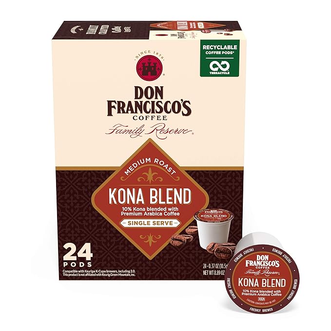 Don Francisco's Kona Blend Coffee Pods, 24 Count, Medium Roast, Compatible with Keurig Brewers