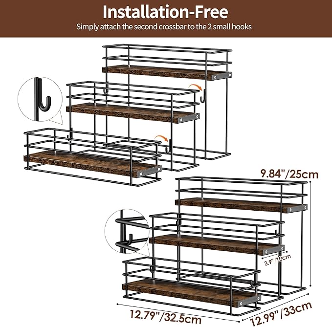 Nuovoware Coffee Syrup Organizer, 3-Tier 12 Bottles Bar Organizer, Separable Metal Rack with Wooden Base Whiskey Wine Dressing for Countertop Kitchen Coffee Bar, Black