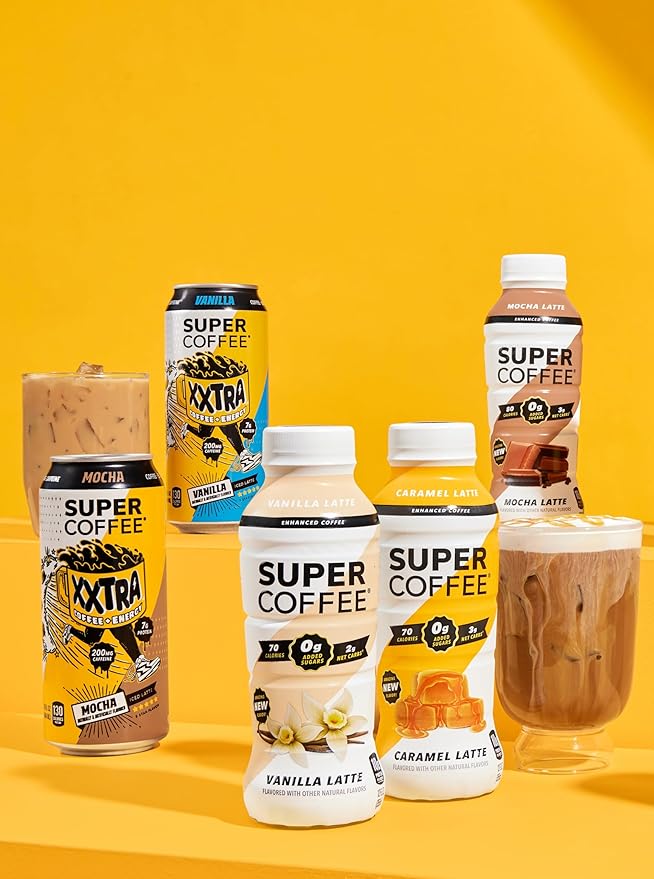SUPER COFFEE, Keto Protein Coffee (0g Added Sugar, 10g Protein, 70 Calories) [Caramel] 12 Fl Oz, 12 Pack | Iced Smart Coffee - SoyFree GlutenFree