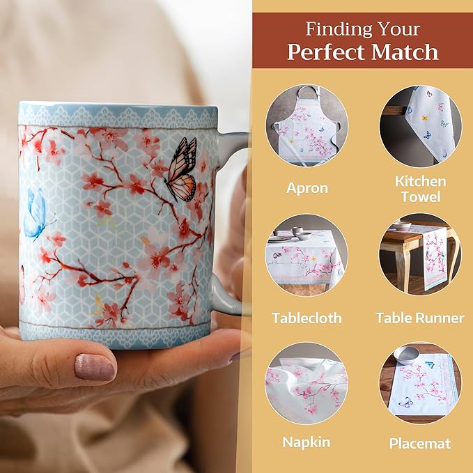 Maison d' Hermine Coffee Mug with Handles Fine Bone China Mugs Pack of One Tea Cups for Hot Beverages Cappuccino Latte Home Restaurant Office Perfect for Gift (Blossoms In Spring - Sakura, 15 Ounce)