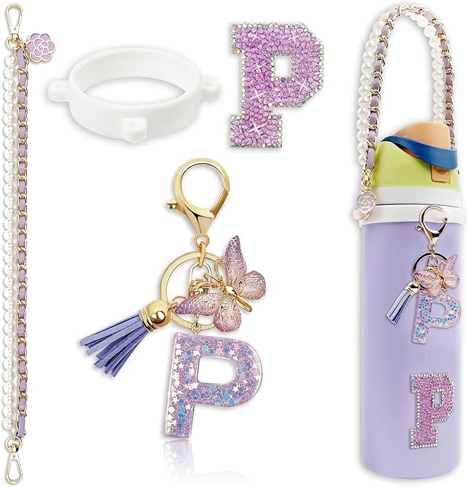 Letter Handle Strap Accessories with Cute Initial Charm Compatible with Owala Water Bottle 24oz 32oz 40oz Owala Kids