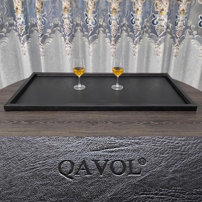 40 x 20 inches High-End Light Luxury Leather Rectangle Oversized Service Tray for Ottoman Tray, Coffee, Food, Family Dinner, Picnic, Party Essentials (Black, 40 x 20 inch)
