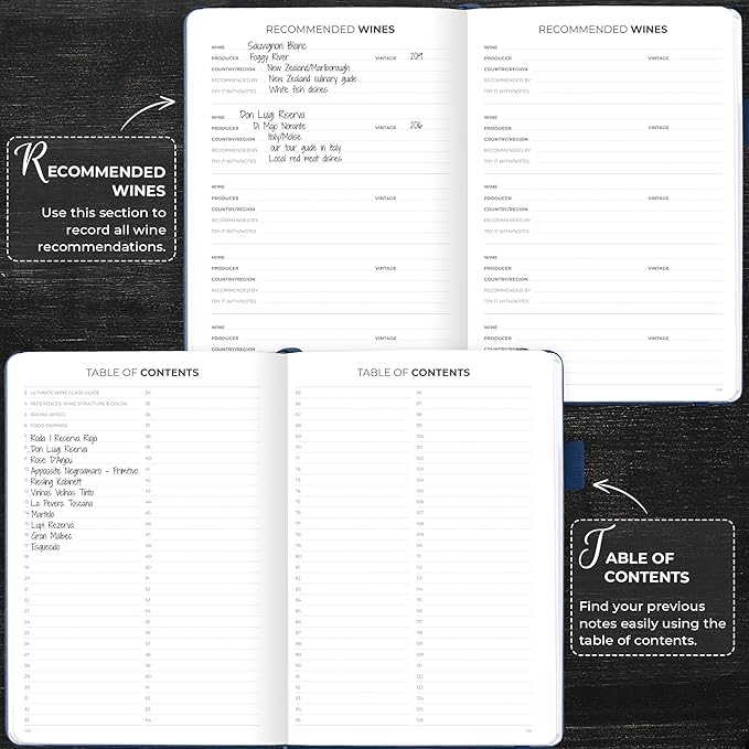 Clever Fox Wine Journal for Wine Tasting – Guided Wine Diary & Log Book with Tasting Instructions, Aroma Wheel, Food Pairing & Glass Guide – 132 Entries, Hardcover, A5 Size (Night Blue)