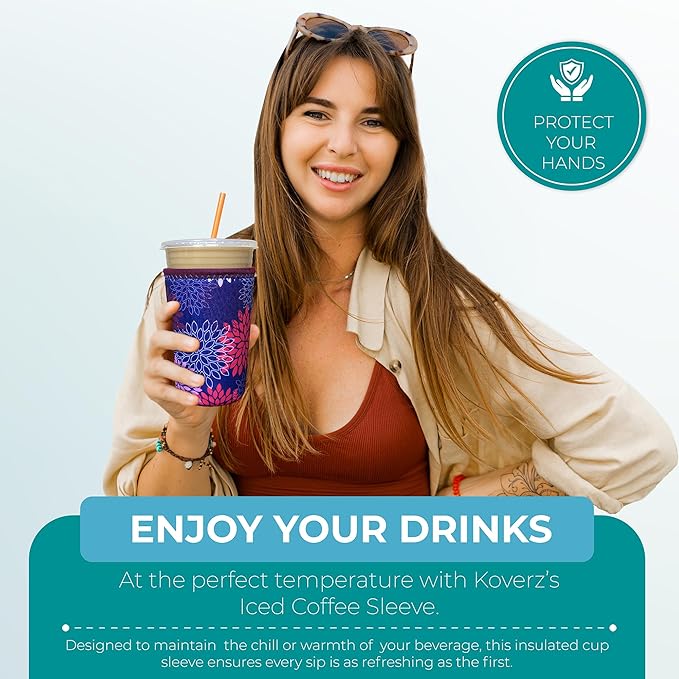 Koverz Medium Violet Whimsy Neoprene Iced Coffee Sleeve, 24 Oz, Fits 22-24 Oz Cups