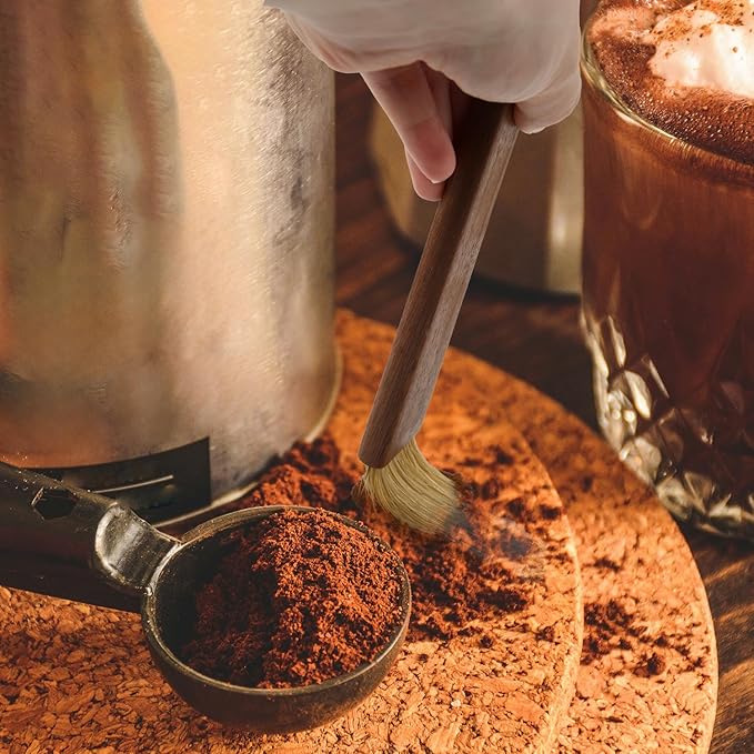 Coffee Cleaning Brush, Grinder Espresso Machine Cleaner Tool with Walnut Wood Handle Dense Bristles Barista Dusting Accessories for Camping Home Kitchen Gadget