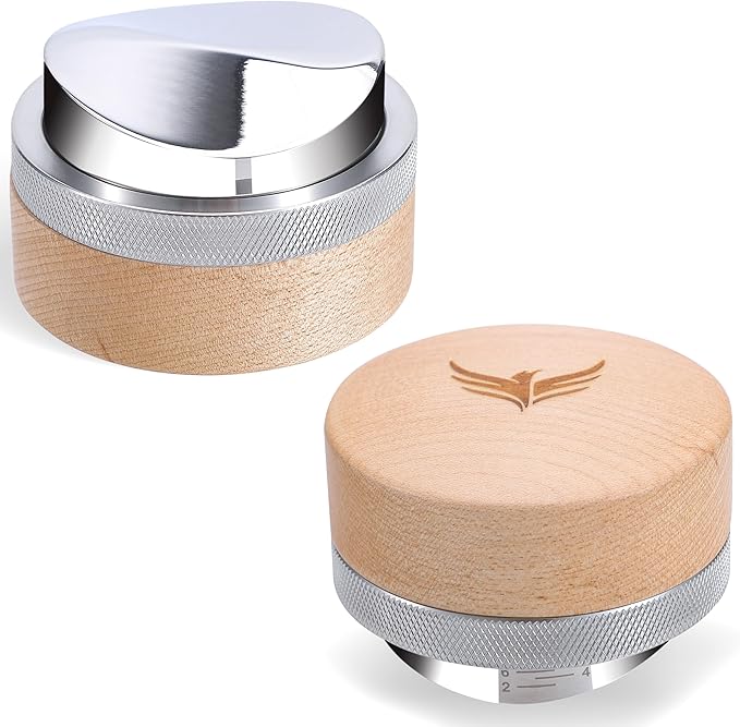 KNODOS Espresso Distribution Tool 58.5mm Maple Coffee Distributor Adjustable Depth Stainless Steel Espresso Leveler Premium Espresso Machine Accessories For Coffee Bar